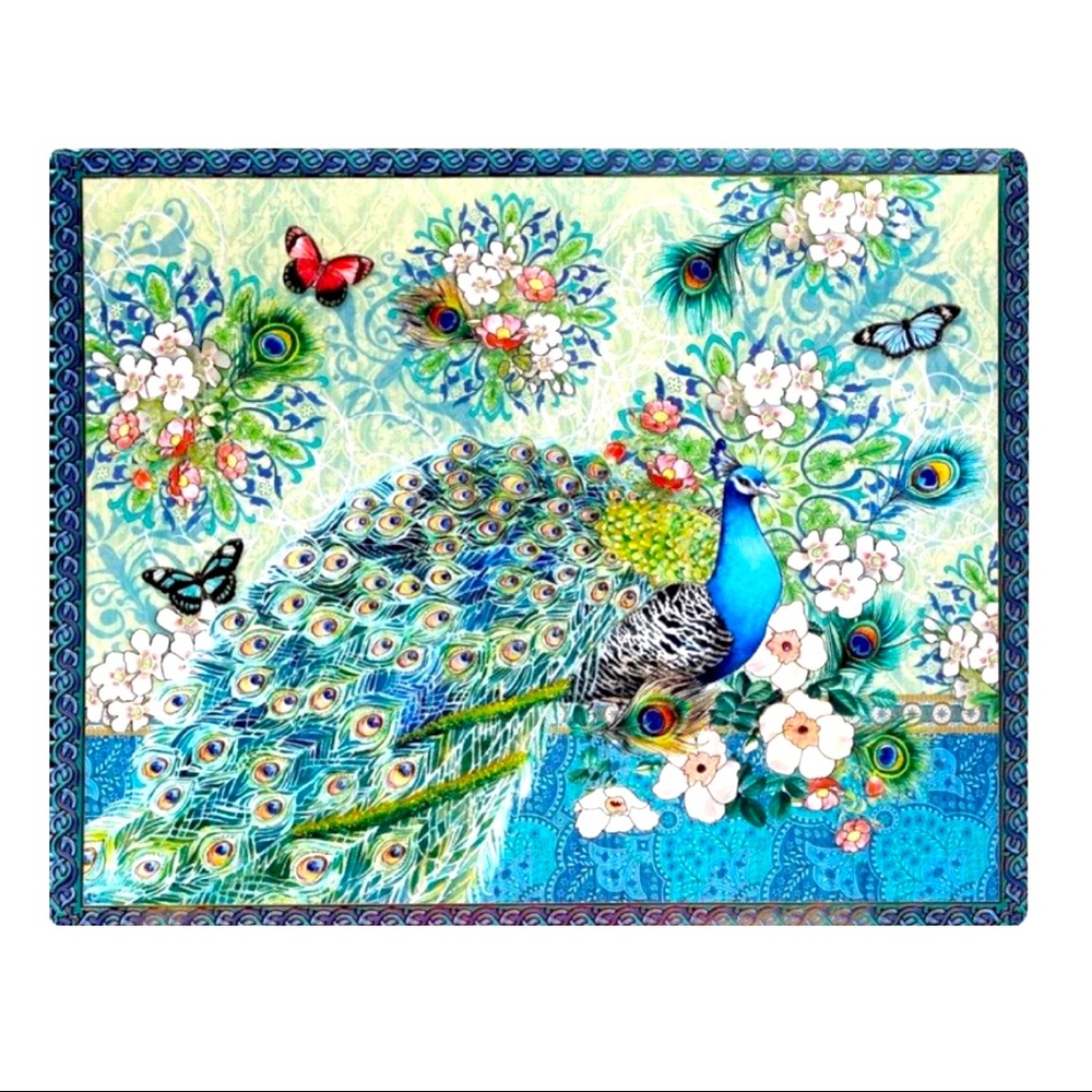 Punch Studio Die Cut Gold Foil Blue Royal Peacock Placemat to be Framed as Decor